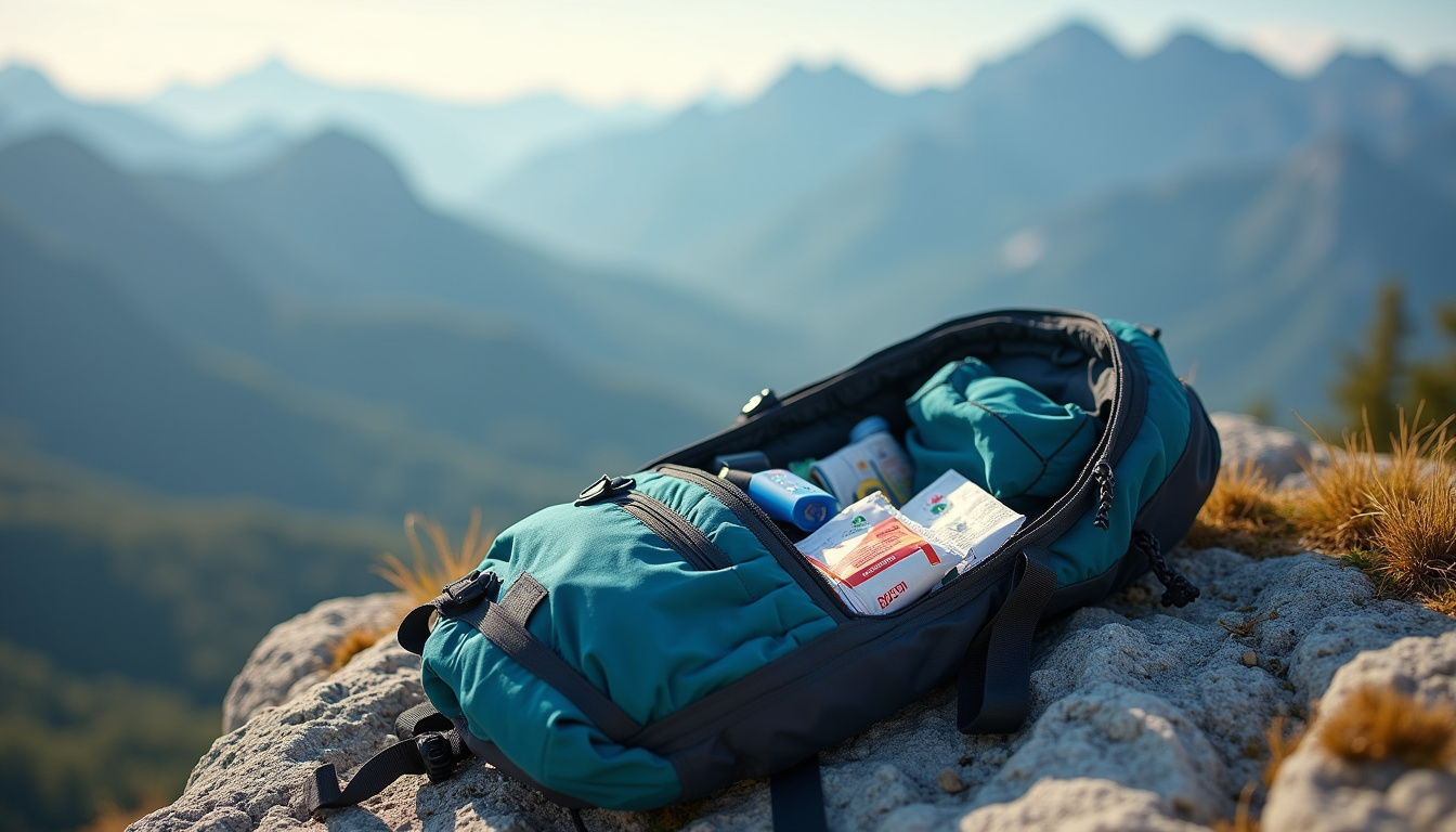 Sélection d'équipements de trail placés à l'intérieur d'un sac de trail ouvert
